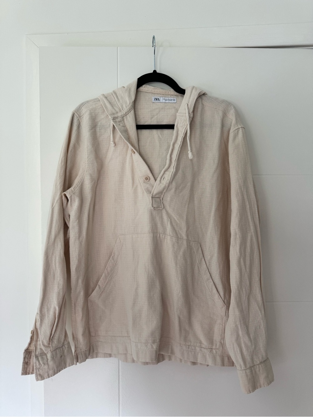 ZARA Beige Textured pullover with Hood